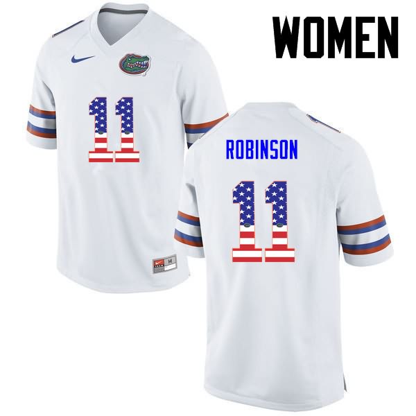 NCAA Florida Gators Demarcus Robinson Women's #11 USA Flag Fashion Nike White Stitched Authentic College Football Jersey RMS2064GL